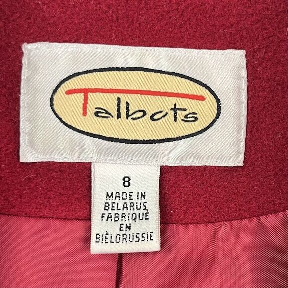 Vintage Talbots Red Wool Blend Coat Size 8 Overcoat Peacoat Patch pockets Lined - Picture 8 of 13